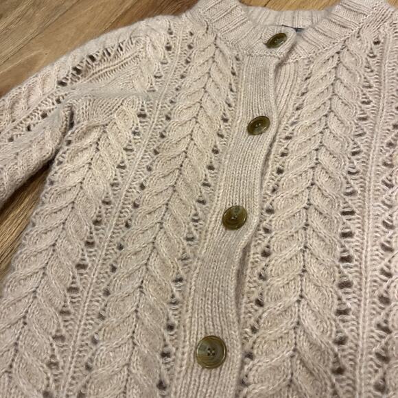 J Crew Point Sur Pointelle Cardigan Sweater Pink Size XXS Small Cable Knit - Picture 5 of 12